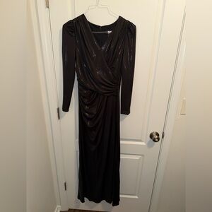 DKNY Women’s Side Ruched Glazed V-Neck Dress in Black Size 2 BNWT